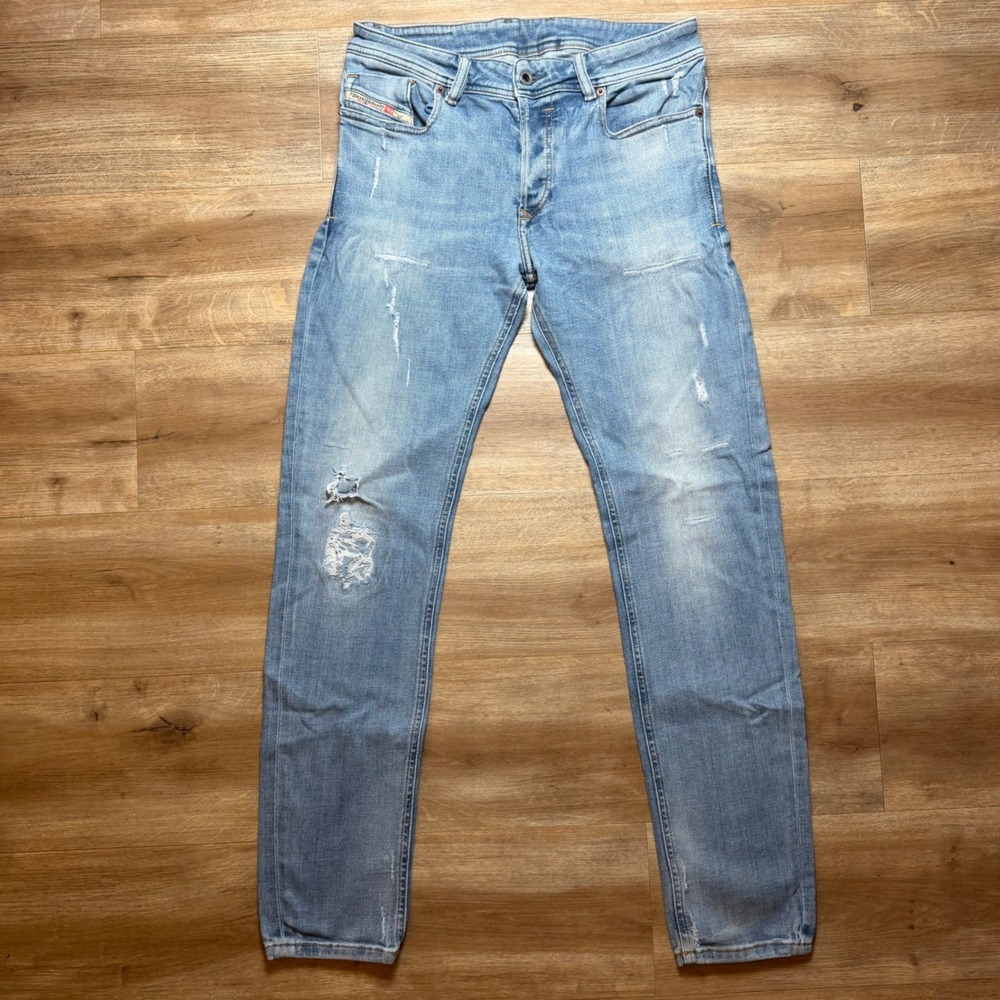 Diesel Sleenker Jeans Mens 30x30 Light Blue Slim Skinny Distressed Stretch 086AT